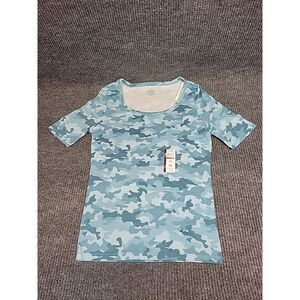 NWT Womens Size Small Light Blue Camo‎ Short Sleeve Top